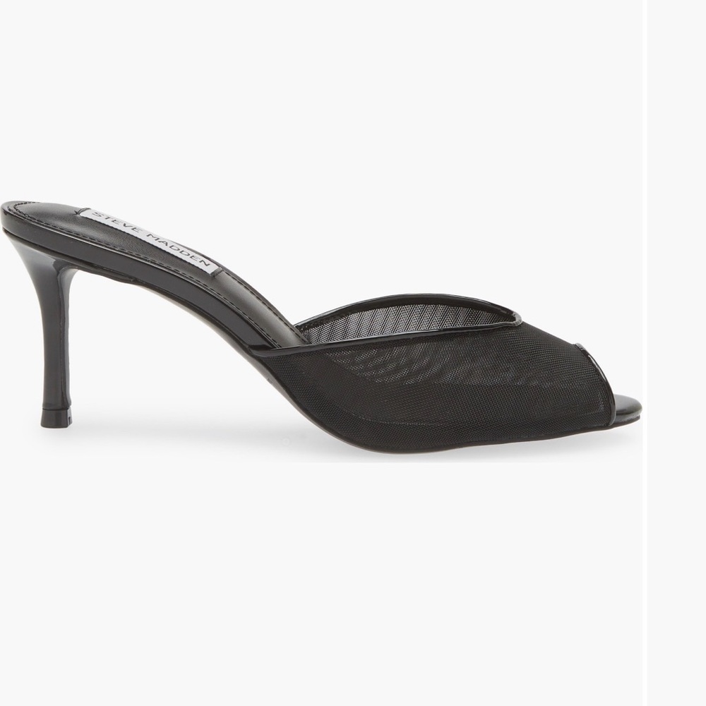 Steve Madden Rowe Black Mesh Heeled Mules